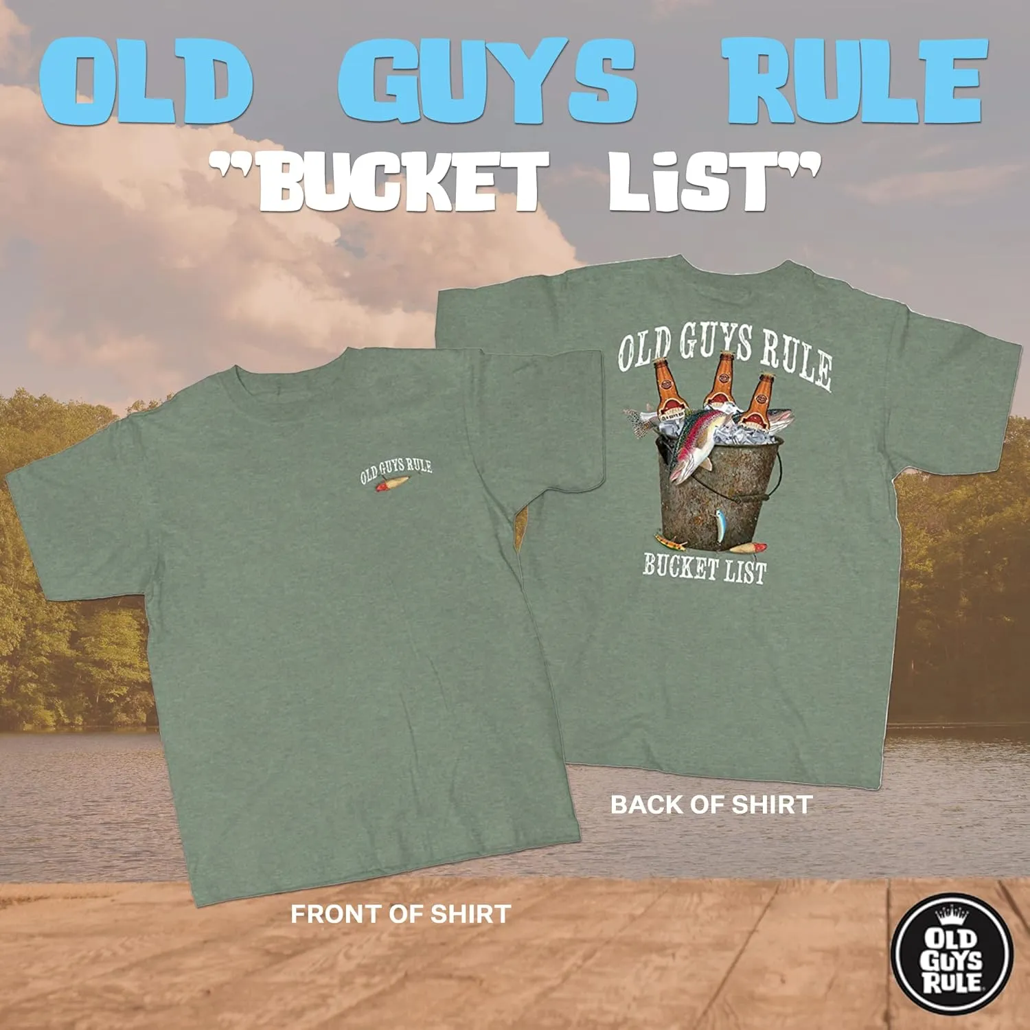 OLD GUYS RULE Men's Graphic T-Shirt, Fresh Bucket List Funny Novelty Tee for Fishing, Beer Drinking