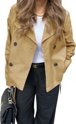 Onedreamer Women's Double Breasted Trench Coat Classic Lapel Long Sleeve Blazer Jackets Casual Outerwear With Belt