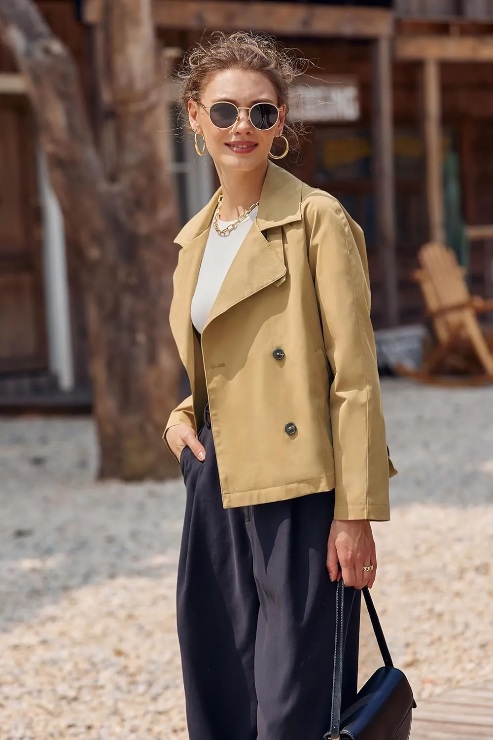 Onedreamer Women's Double Breasted Trench Coat Classic Lapel Long Sleeve Blazer Jackets Casual Outerwear With Belt