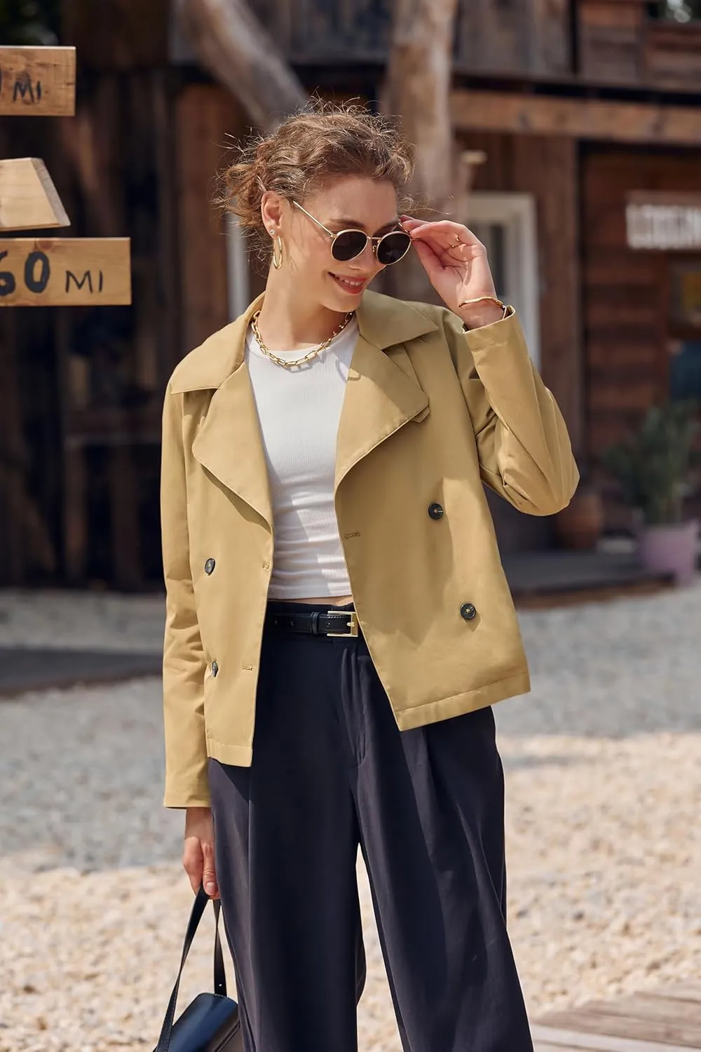 Onedreamer Women's Double Breasted Trench Coat Classic Lapel Long Sleeve Blazer Jackets Casual Outerwear With Belt