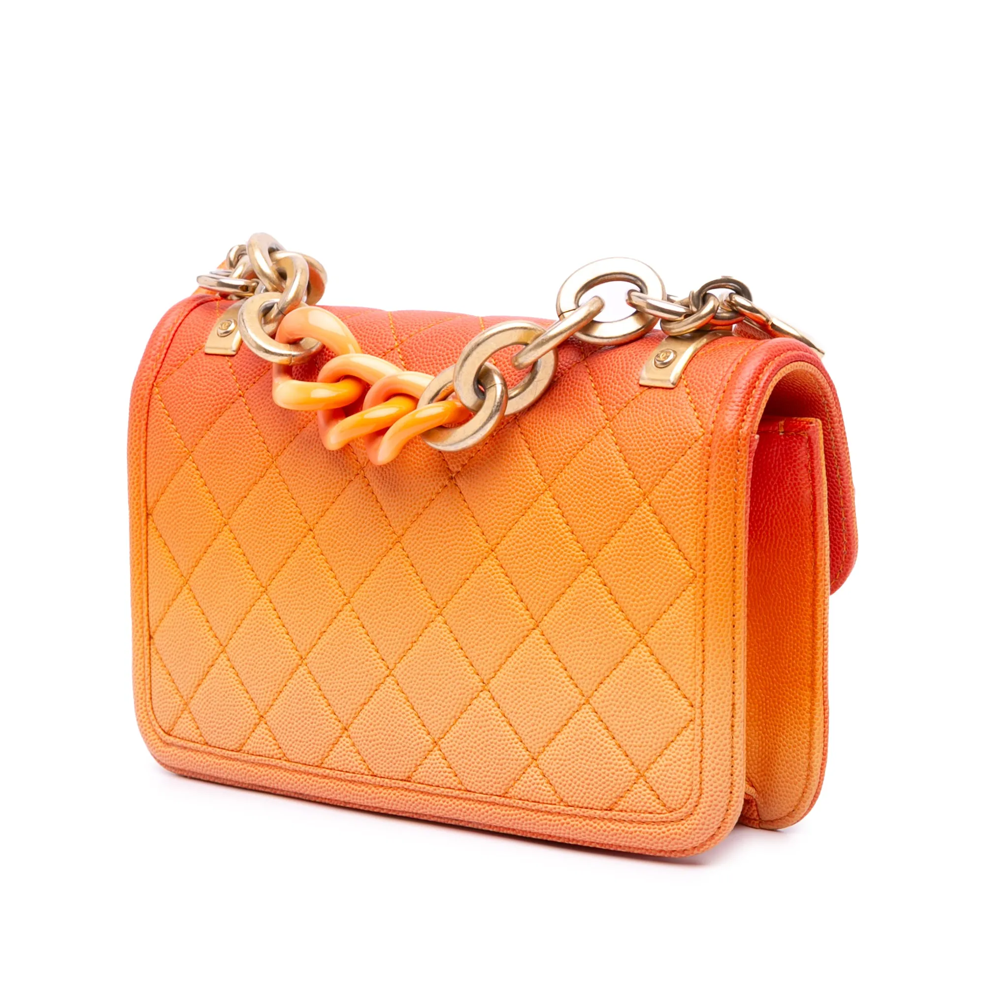 Orange Chanel Small Quilted Caviar Sunset On The Sea Flap Satchel