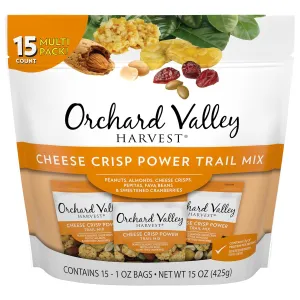 Orchard Valley Harvest Cheese Crisp Power Trail Mix, 1 oz Bags (15 count), Snack Packs, 7g Protein and 2g Fiber Per Serving, Cheesy Trail Mix, Individual Snacks for Adults and Kids