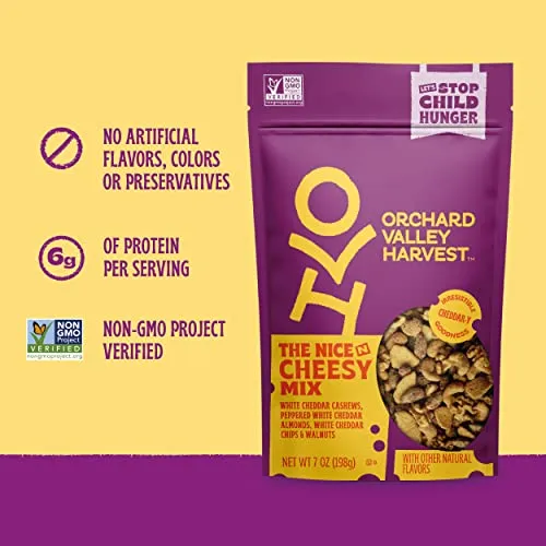 Orchard Valley Harvest Nice N Cheesy Mix, 1.85 oz (Pack of 14), White Cheddar Almonds, Cashews, Chips, Walnuts, Resealable Bag, 6g Of Protein Per Serving, Salty, Snacks for Adults & Kids