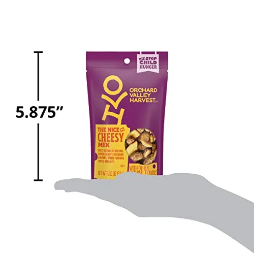 Orchard Valley Harvest Nice N Cheesy Mix, 1.85 oz (Pack of 14), White Cheddar Almonds, Cashews, Chips, Walnuts, Resealable Bag, 6g Of Protein Per Serving, Salty, Snacks for Adults & Kids