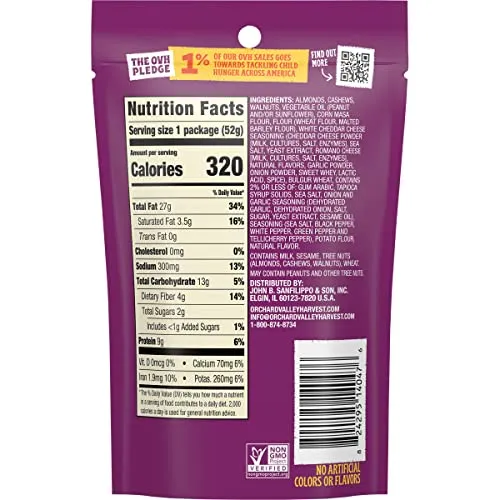 Orchard Valley Harvest Nice N Cheesy Mix, 1.85 oz (Pack of 14), White Cheddar Almonds, Cashews, Chips, Walnuts, Resealable Bag, 6g Of Protein Per Serving, Salty, Snacks for Adults & Kids