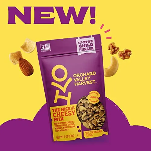 Orchard Valley Harvest Nice N Cheesy Mix, 1.85 oz (Pack of 14), White Cheddar Almonds, Cashews, Chips, Walnuts, Resealable Bag, 6g Of Protein Per Serving, Salty, Snacks for Adults & Kids