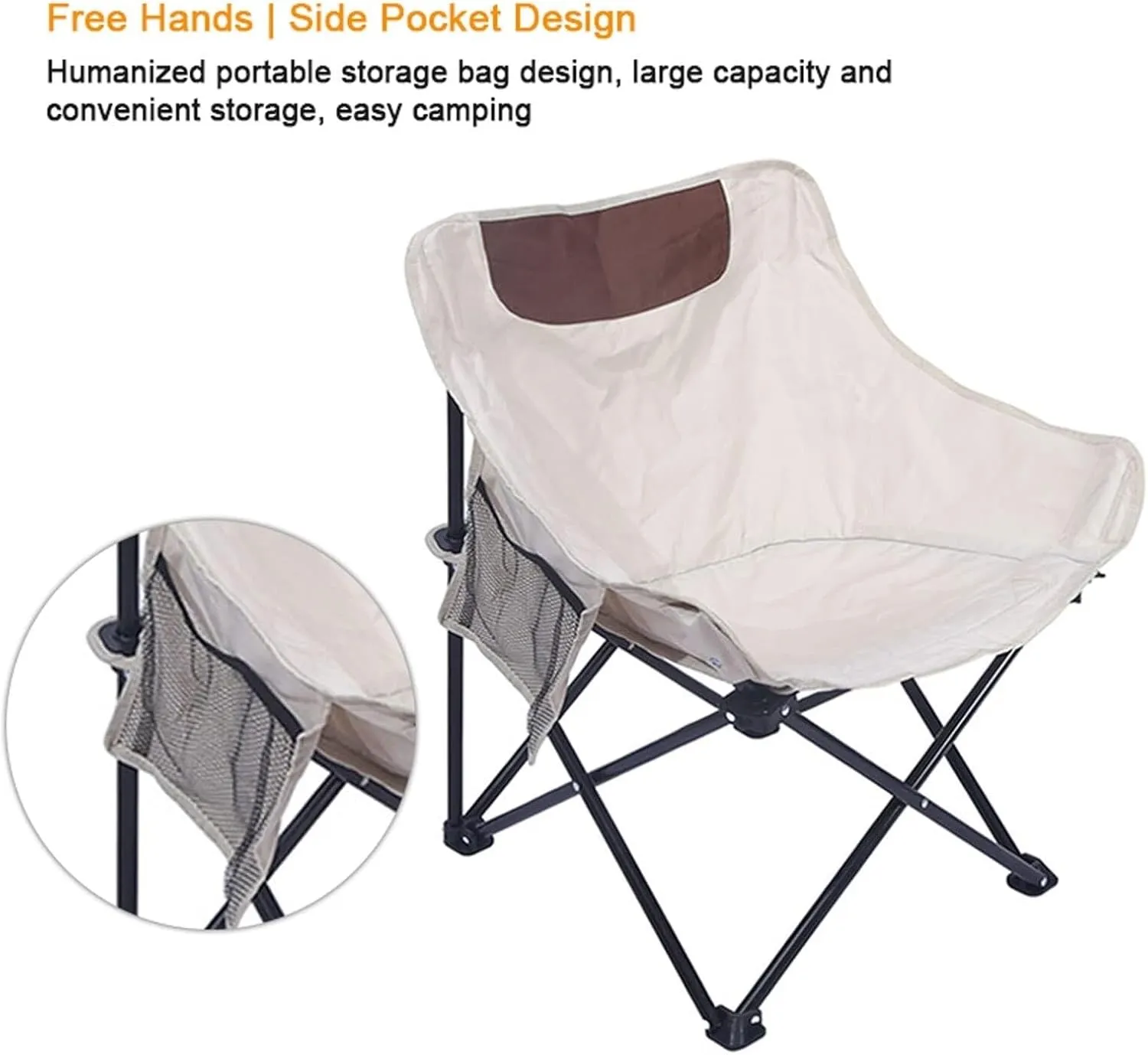 Outdoor Folding Moon Chair Camping Chair Portable Beach Chairs Compact Leisure Chair for Sports Hiking Fishing Portable Chair for Camping Expedition Ergonomic Camping Chair(Beige)