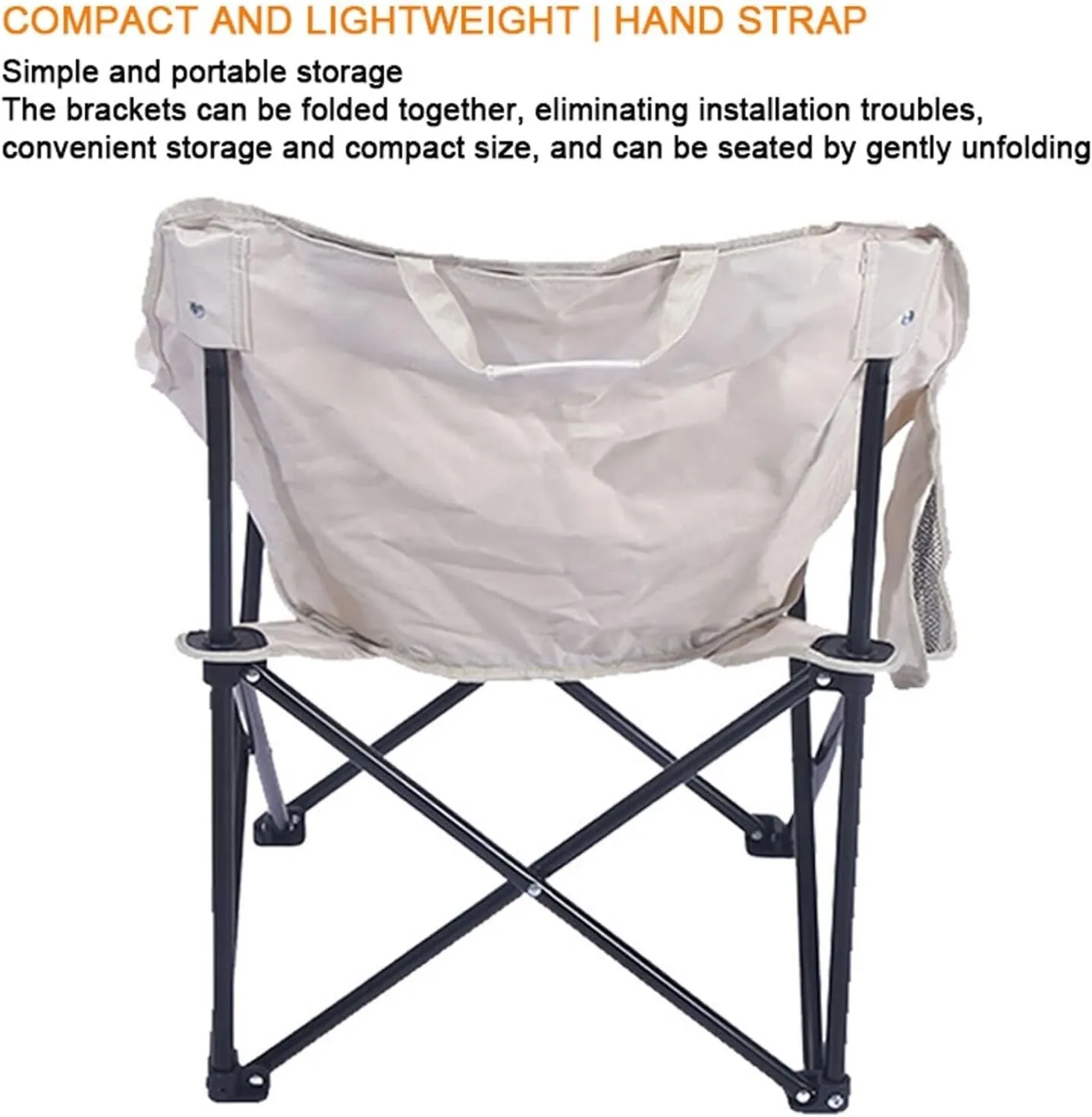Outdoor Folding Moon Chair Camping Chair Portable Beach Chairs Compact Leisure Chair for Sports Hiking Fishing Portable Chair for Camping Expedition Ergonomic Camping Chair(Beige)