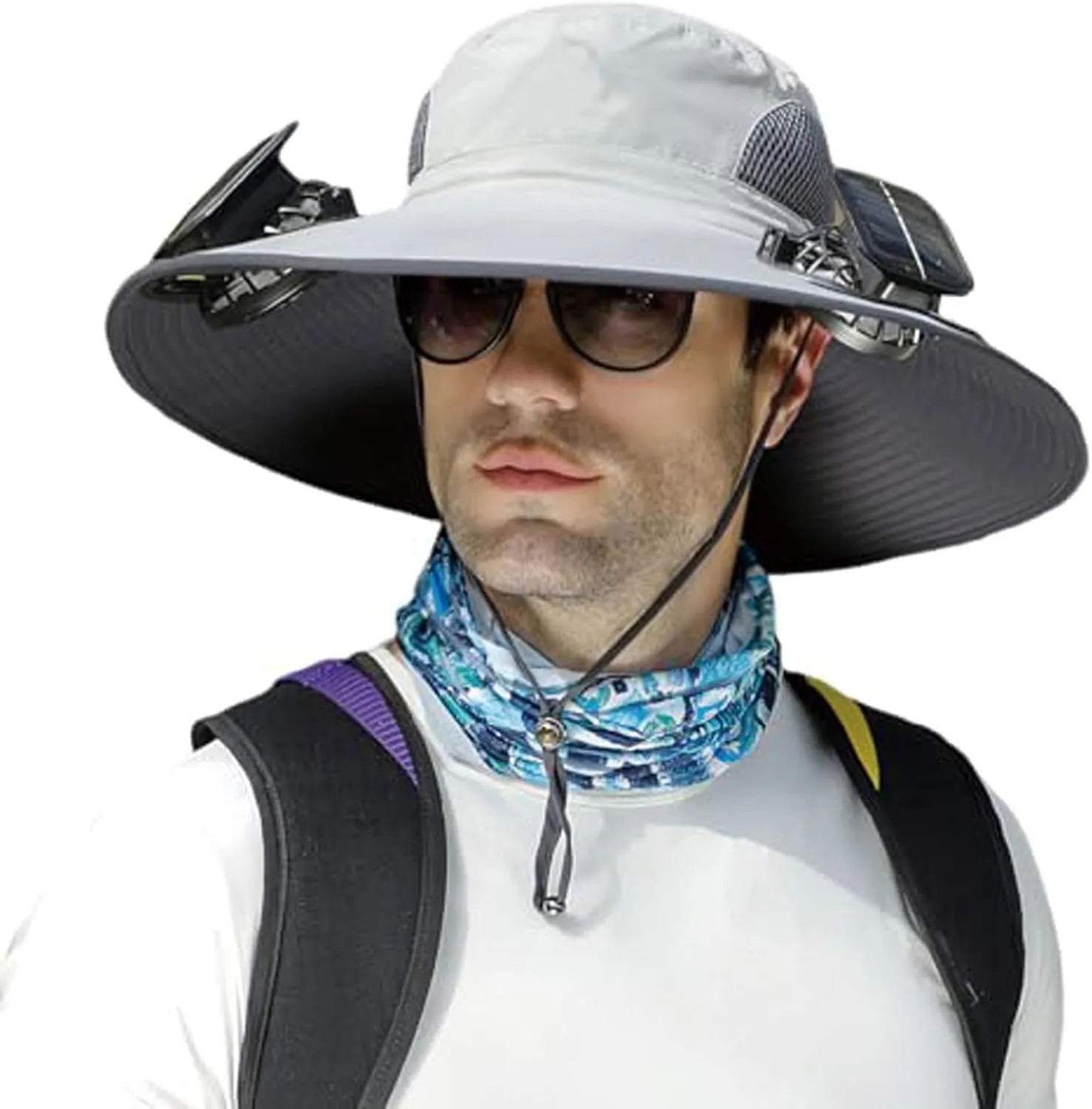 Outdoor Wide Brim Sun Hat with Solar Fan - 2025 Sun Bucket Hat for Men Women, UPF 50  Bucket Fishing Beach Hat Fan Built in
