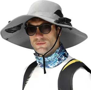 Outdoor Wide Brim Sun Hat with Solar Fan - 2025 Sun Bucket Hat for Men Women, UPF 50  Bucket Fishing Beach Hat Fan Built in