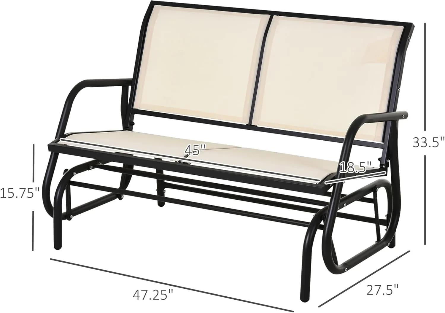 Outsunny 2-Person Outdoor Glider Bench, Patio Double Swing Rocking Chair Loveseat w/Powder Coated Steel Frame for Backyard Garden Porch, Beige