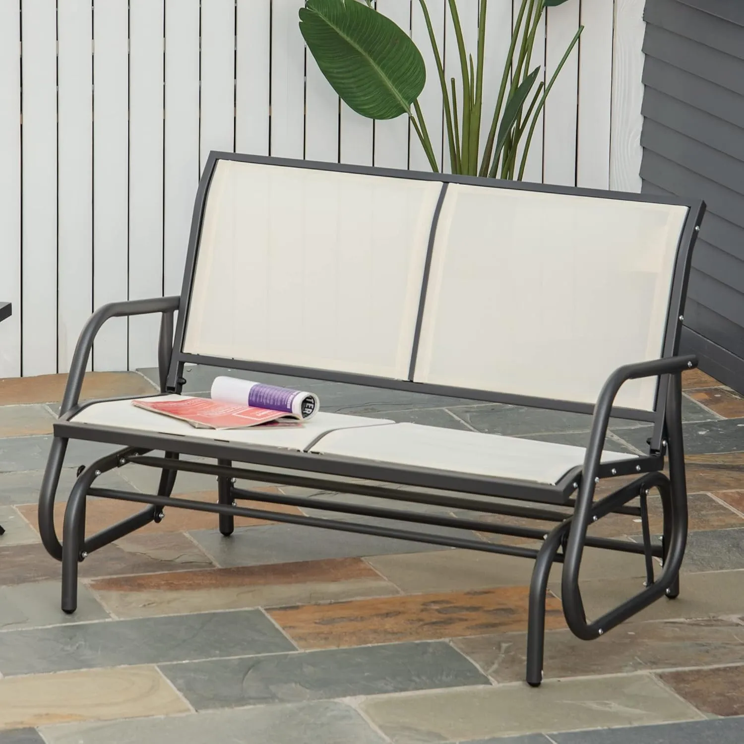 Outsunny 2-Person Outdoor Glider Bench, Patio Double Swing Rocking Chair Loveseat w/Powder Coated Steel Frame for Backyard Garden Porch, Beige