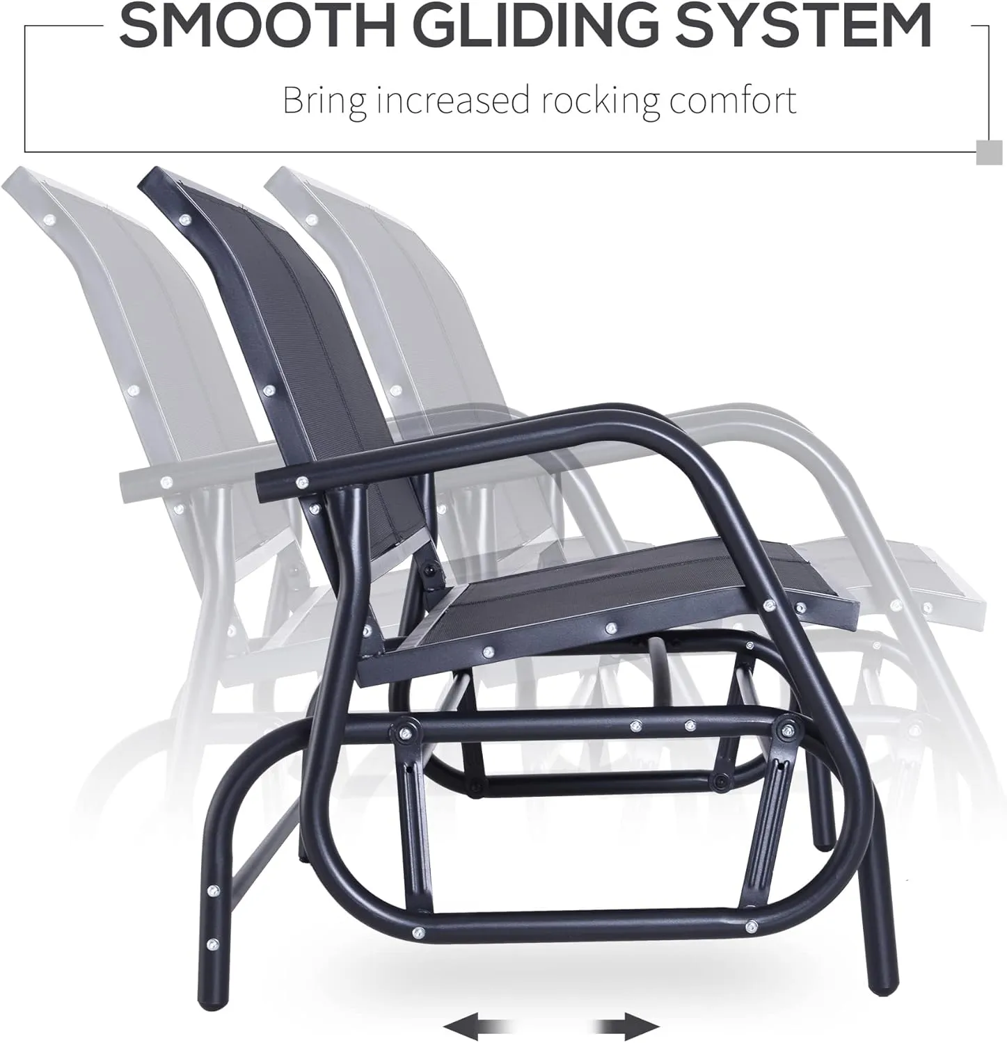 Outsunny 2-Person Outdoor Glider Bench, Patio Double Swing Rocking Chair Loveseat w/Powder Coated Steel Frame for Backyard Garden Porch, Black