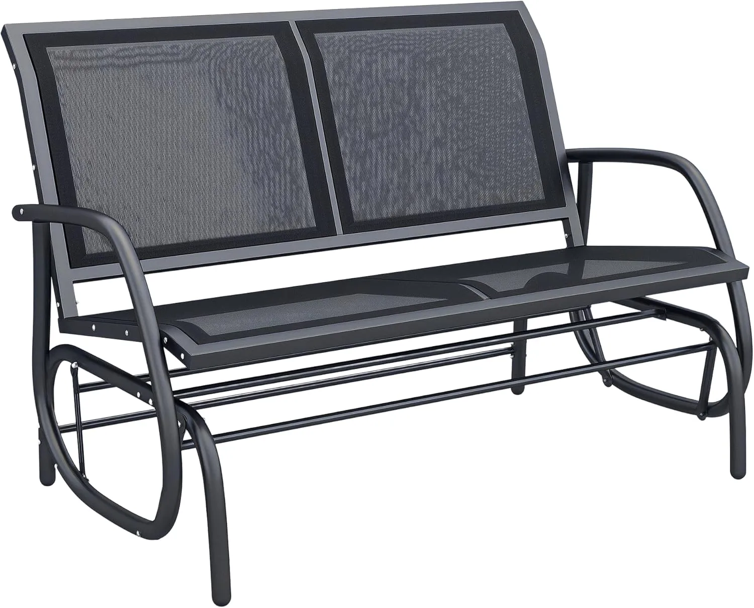Outsunny 2-Person Outdoor Glider Bench, Patio Double Swing Rocking Chair Loveseat w/Powder Coated Steel Frame for Backyard Garden Porch, Black