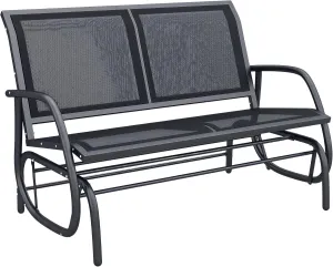 Outsunny 2-Person Outdoor Glider Bench, Patio Double Swing Rocking Chair Loveseat w/Powder Coated Steel Frame for Backyard Garden Porch, Black