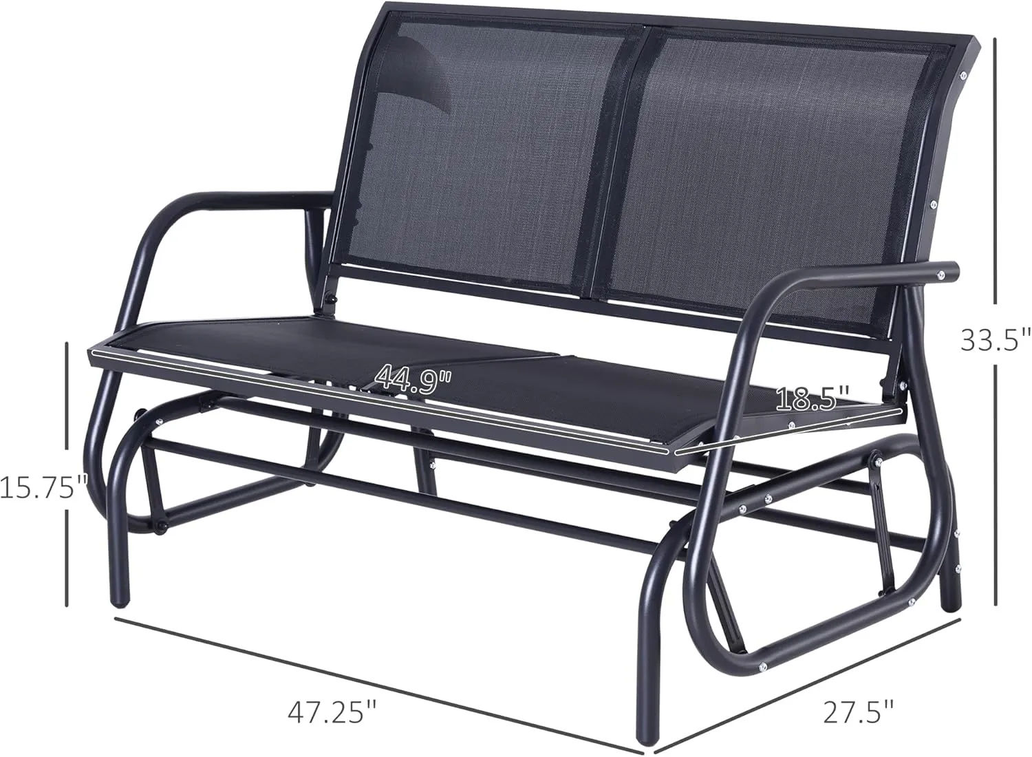 Outsunny 2-Person Outdoor Glider Bench, Patio Double Swing Rocking Chair Loveseat w/Powder Coated Steel Frame for Backyard Garden Porch, Black