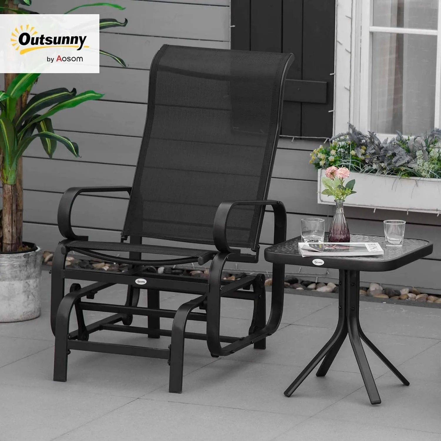 Outsunny Outdoor Glider Chair, Gliders for Outside Patio with Smooth Rocking Mechanism and Lightweight Construction for Backyard, Black