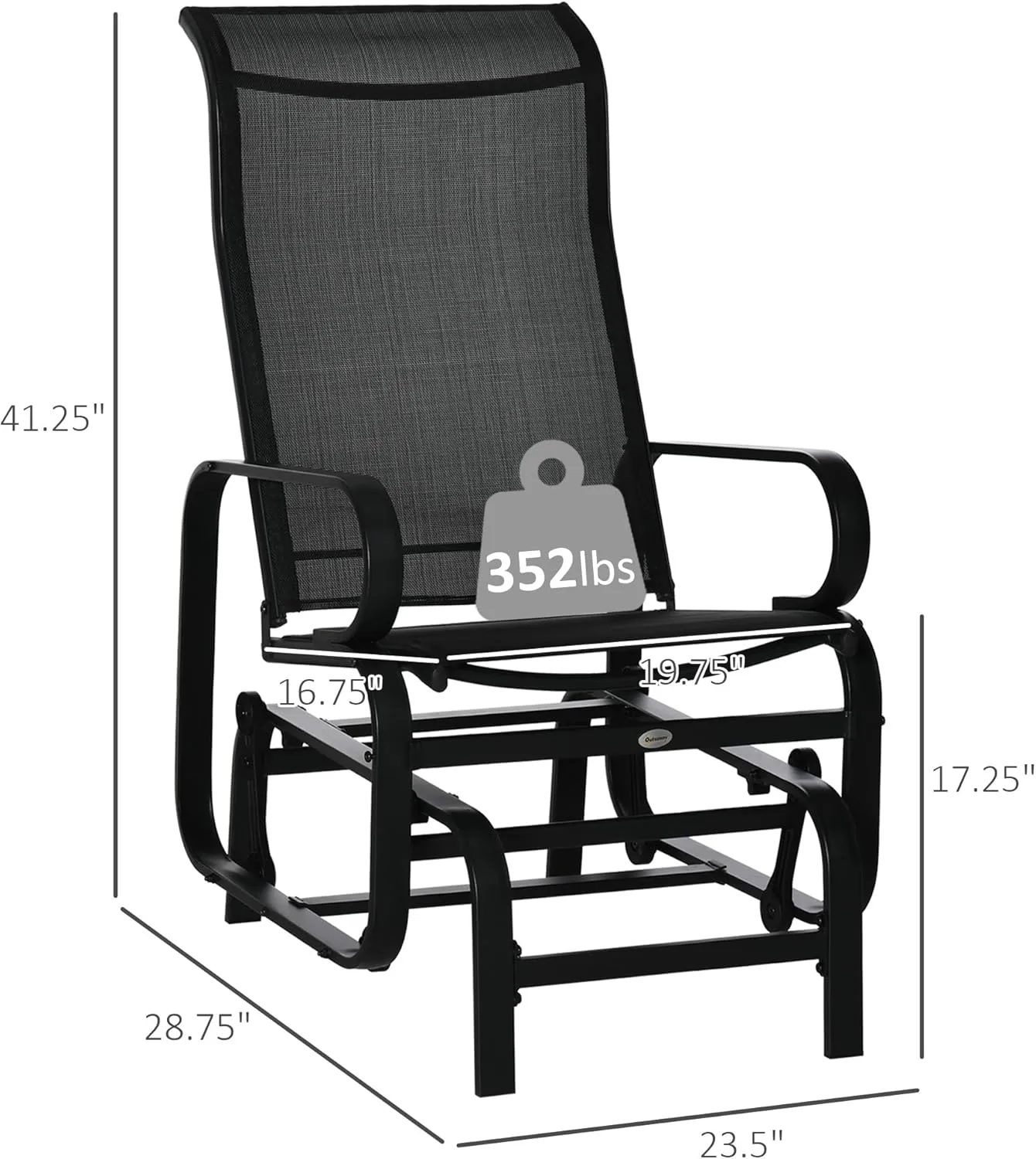 Outsunny Outdoor Glider Chair, Gliders for Outside Patio with Smooth Rocking Mechanism and Lightweight Construction for Backyard, Black