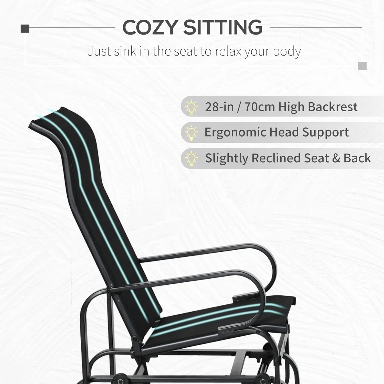 Outsunny Outdoor Glider Chair, Gliders for Outside Patio with Smooth Rocking Mechanism and Lightweight Construction for Backyard, Black