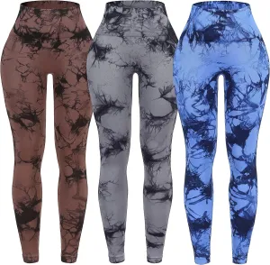 OVESPORT 3 Pack Tie Dye Seamless High Waisted Workout Leggings for Women Scrunch Butt Lifting Yoga Gym Athletic Pants