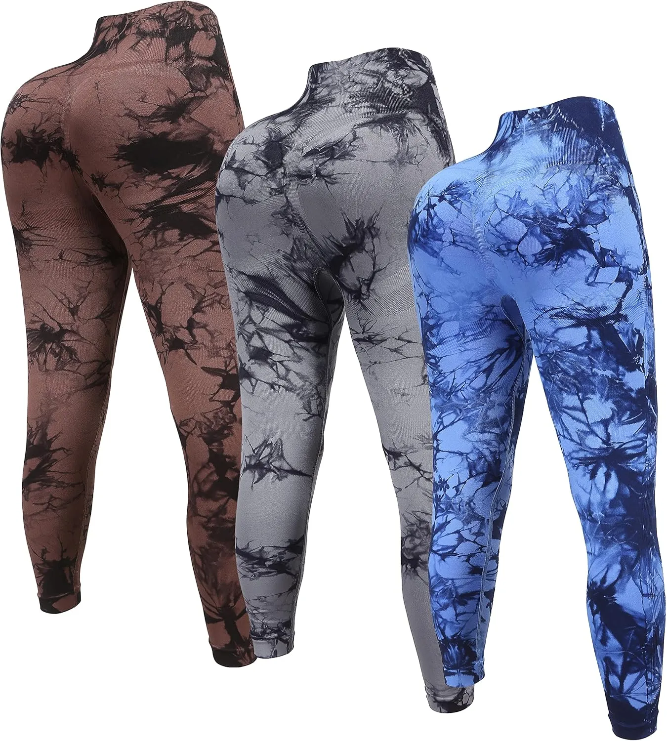 OVESPORT 3 Pack Tie Dye Seamless High Waisted Workout Leggings for Women Scrunch Butt Lifting Yoga Gym Athletic Pants