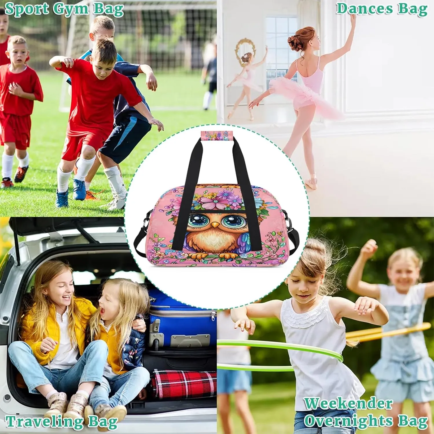 Owl Sports Duffle Gym Bags for Men or Women, Bird Lightweight Carry On Overnight Weekender Bag for Travel Workout