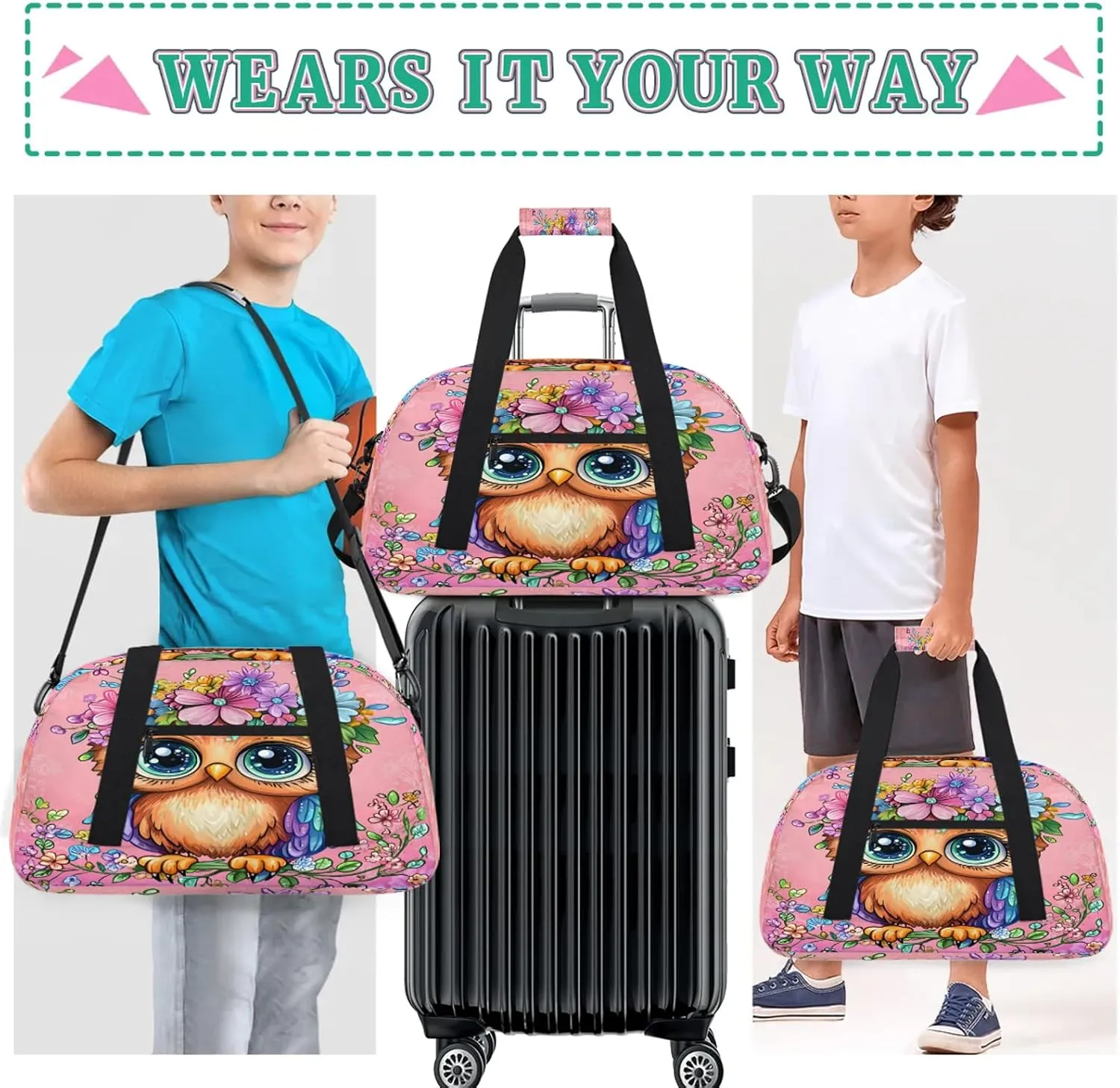 Owl Sports Duffle Gym Bags for Men or Women, Bird Lightweight Carry On Overnight Weekender Bag for Travel Workout