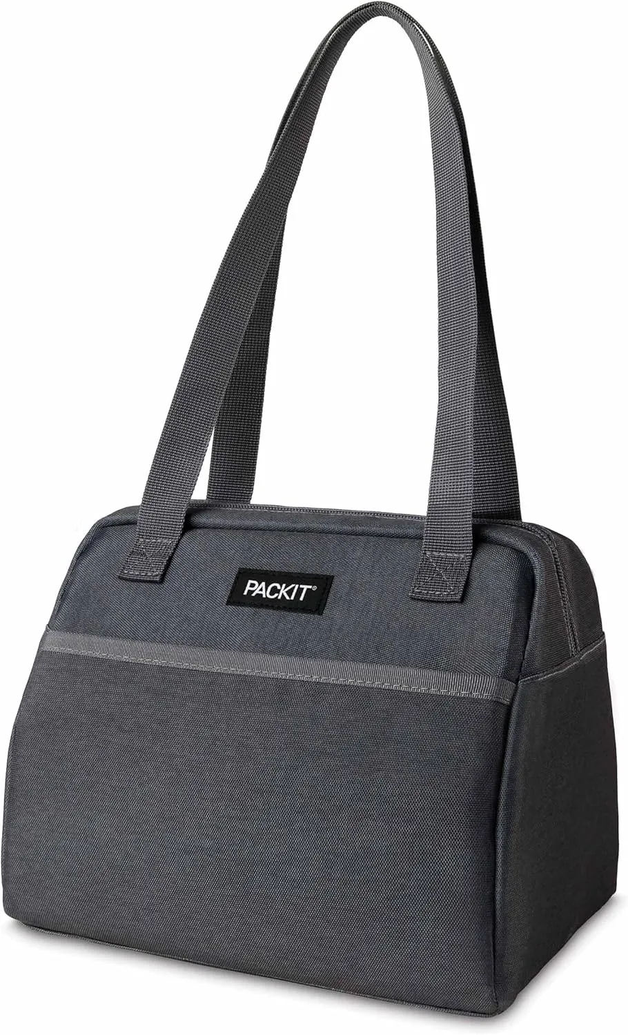 PackIt Freezable Hampton Lunch Bag, City Charcoal, Built with EcoFreeze Technology, Collapsible, Reusable, Zip Closure with Front Pocket and Shoulder Straps, Designed for Fresh Office Lunches