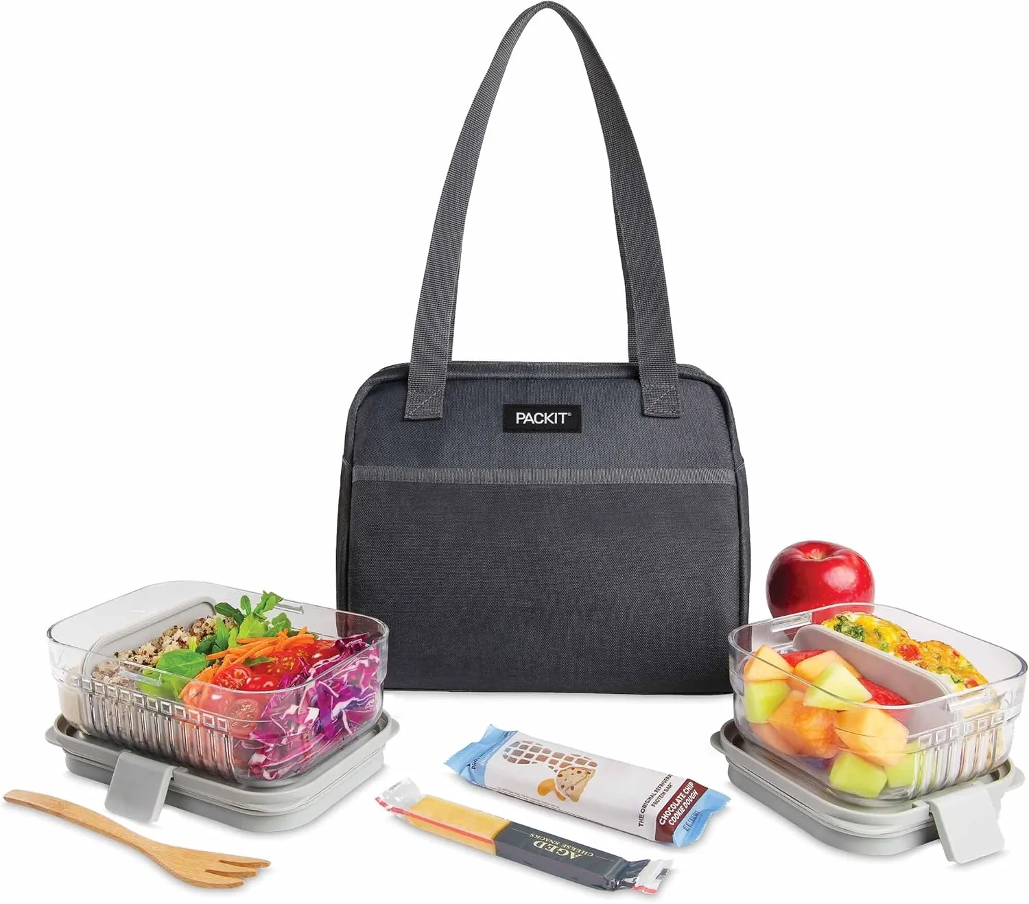 PackIt Freezable Hampton Lunch Bag, City Charcoal, Built with EcoFreeze Technology, Collapsible, Reusable, Zip Closure with Front Pocket and Shoulder Straps, Designed for Fresh Office Lunches