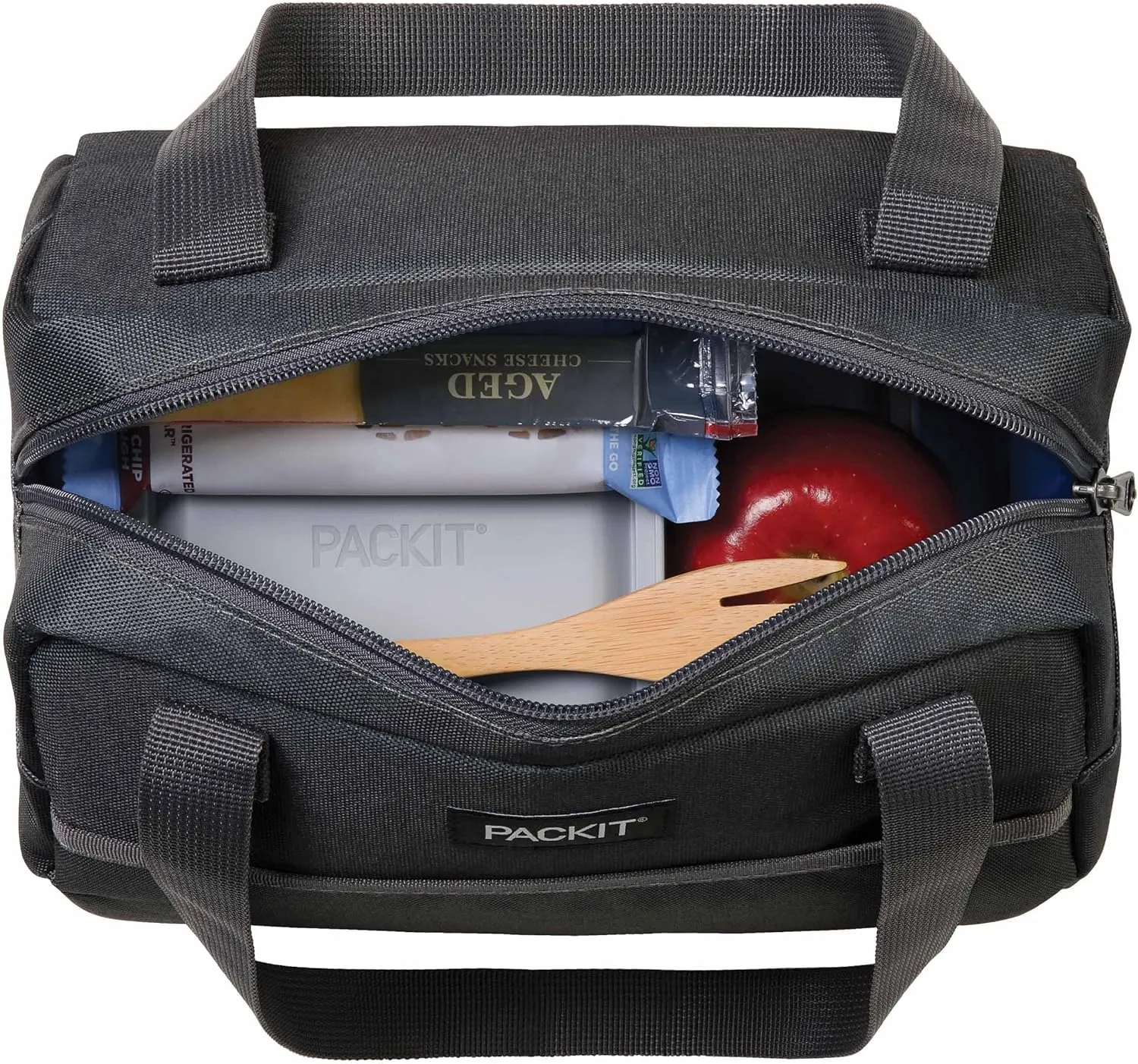 PackIt Freezable Hampton Lunch Bag, City Charcoal, Built with EcoFreeze Technology, Collapsible, Reusable, Zip Closure with Front Pocket and Shoulder Straps, Designed for Fresh Office Lunches