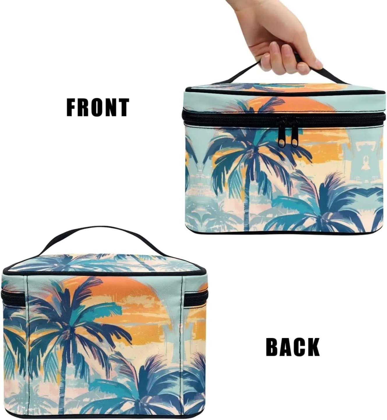 Painting Beach Island Travel Makeup Bag Organizer Toiletry Bag for Women, Hawaii Sunset Palm Printed Cosmetic Kit for Toiletries Accessories