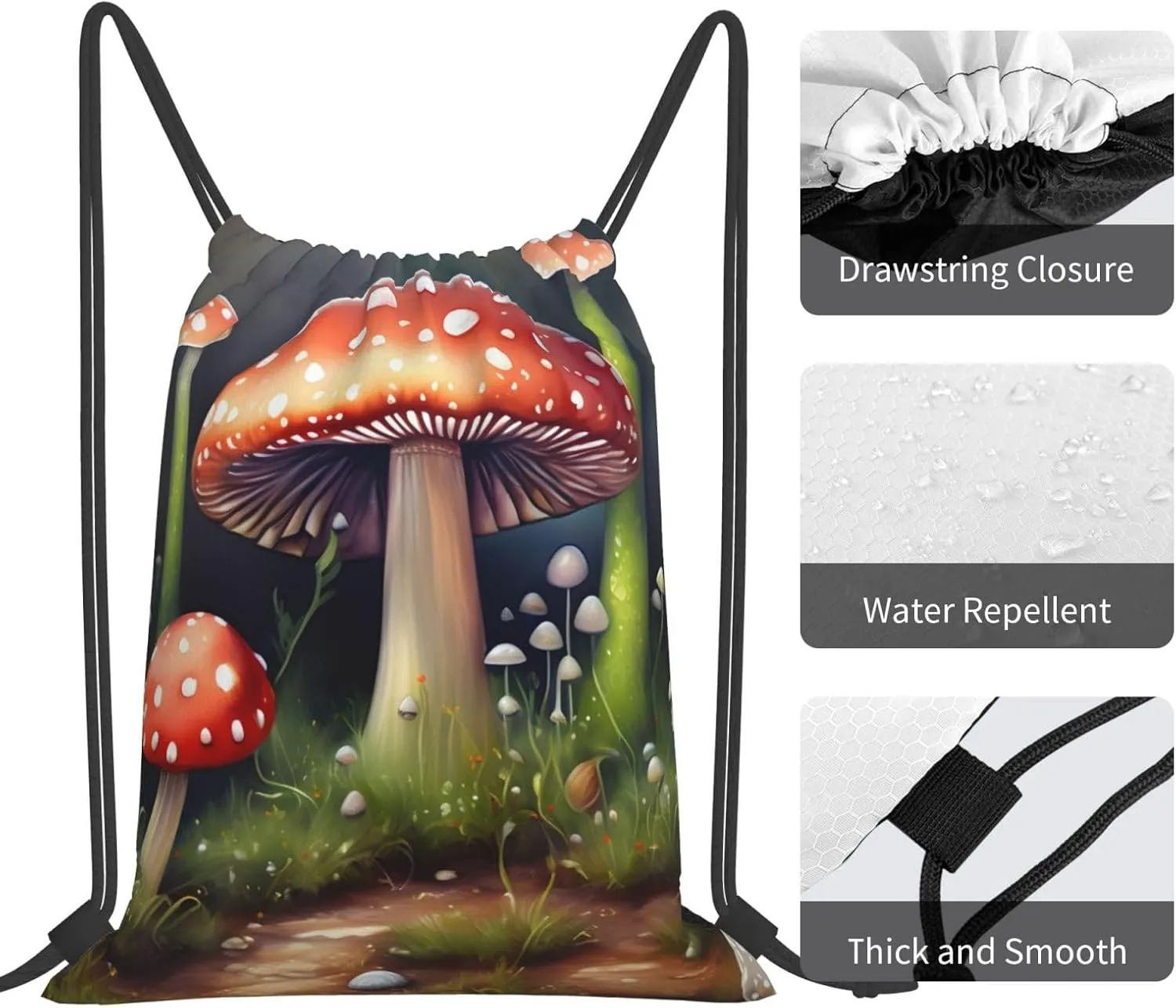Painting Mushroom Waterproof Drawstring Gym Backpack Bag For Men&Women,Sport Gym Sack Travel Daypack,Personalized