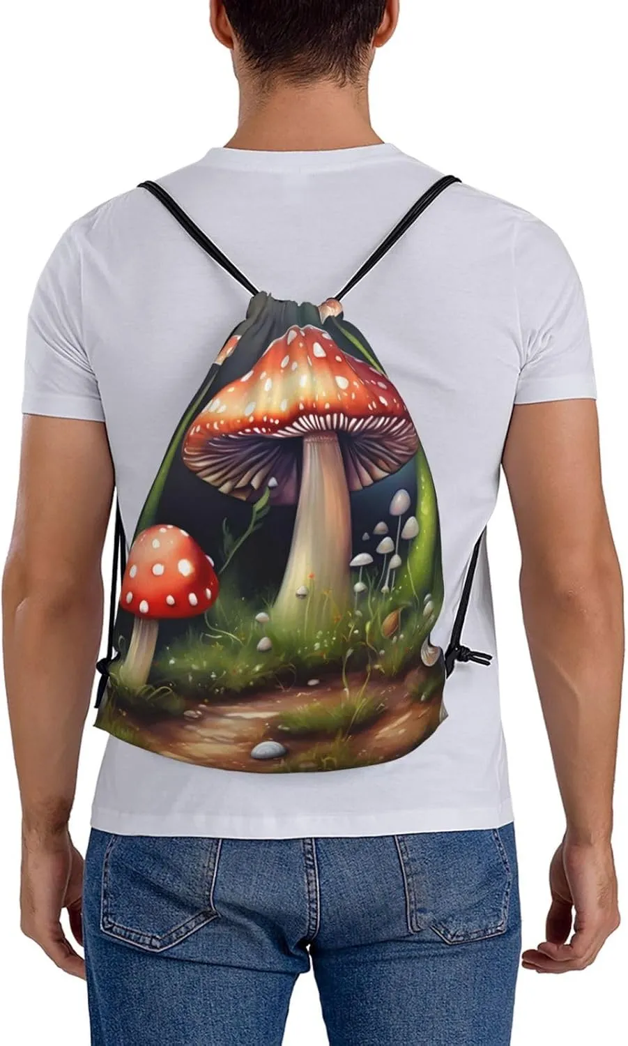 Painting Mushroom Waterproof Drawstring Gym Backpack Bag For Men&Women,Sport Gym Sack Travel Daypack,Personalized