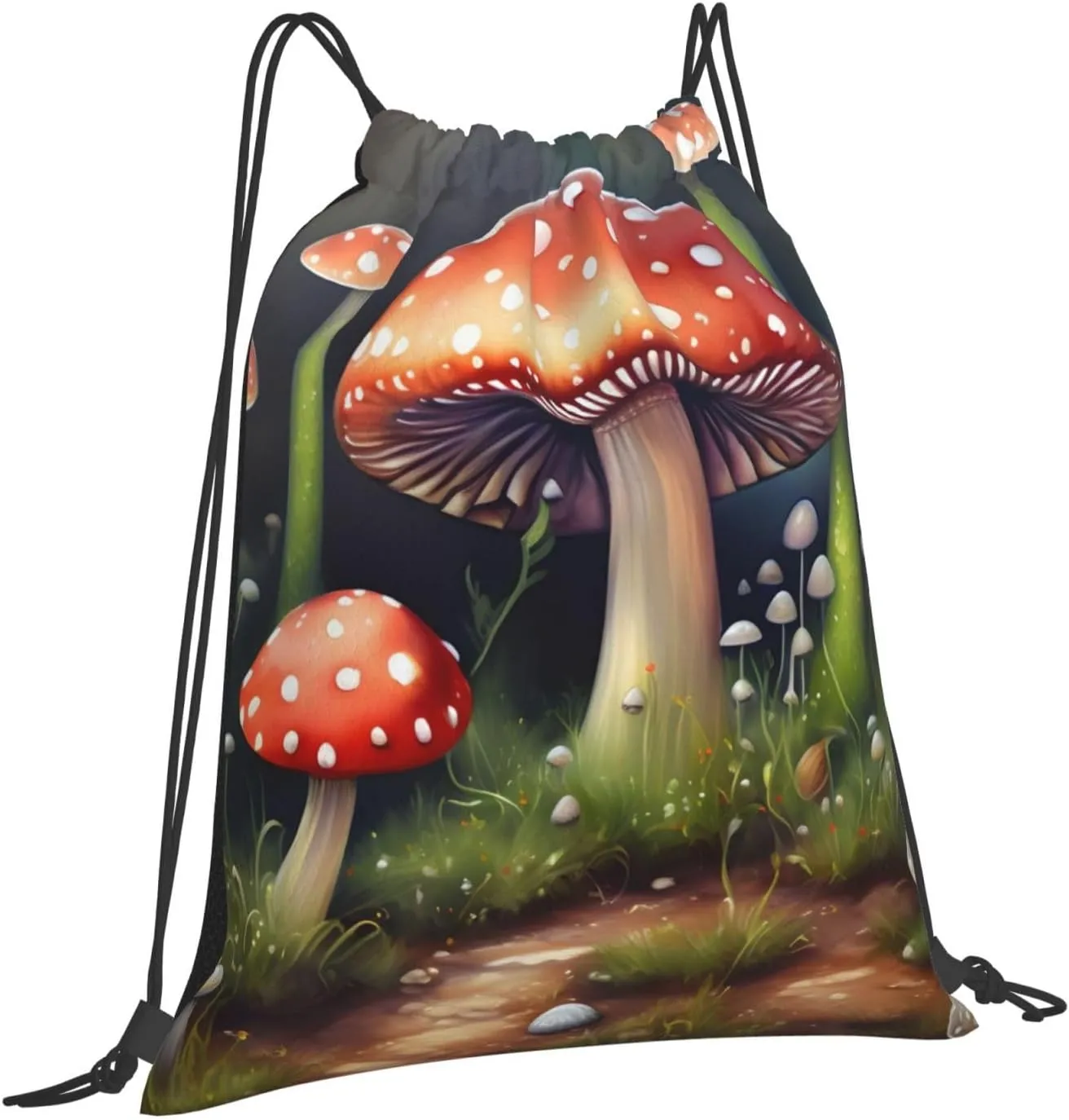 Painting Mushroom Waterproof Drawstring Gym Backpack Bag For Men&Women,Sport Gym Sack Travel Daypack,Personalized