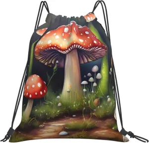 Painting Mushroom Waterproof Drawstring Gym Backpack Bag For Men&Women,Sport Gym Sack Travel Daypack,Personalized