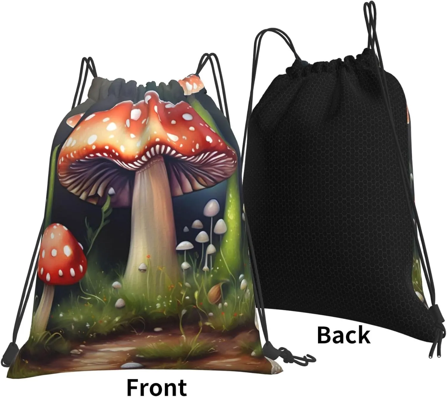 Painting Mushroom Waterproof Drawstring Gym Backpack Bag For Men&Women,Sport Gym Sack Travel Daypack,Personalized