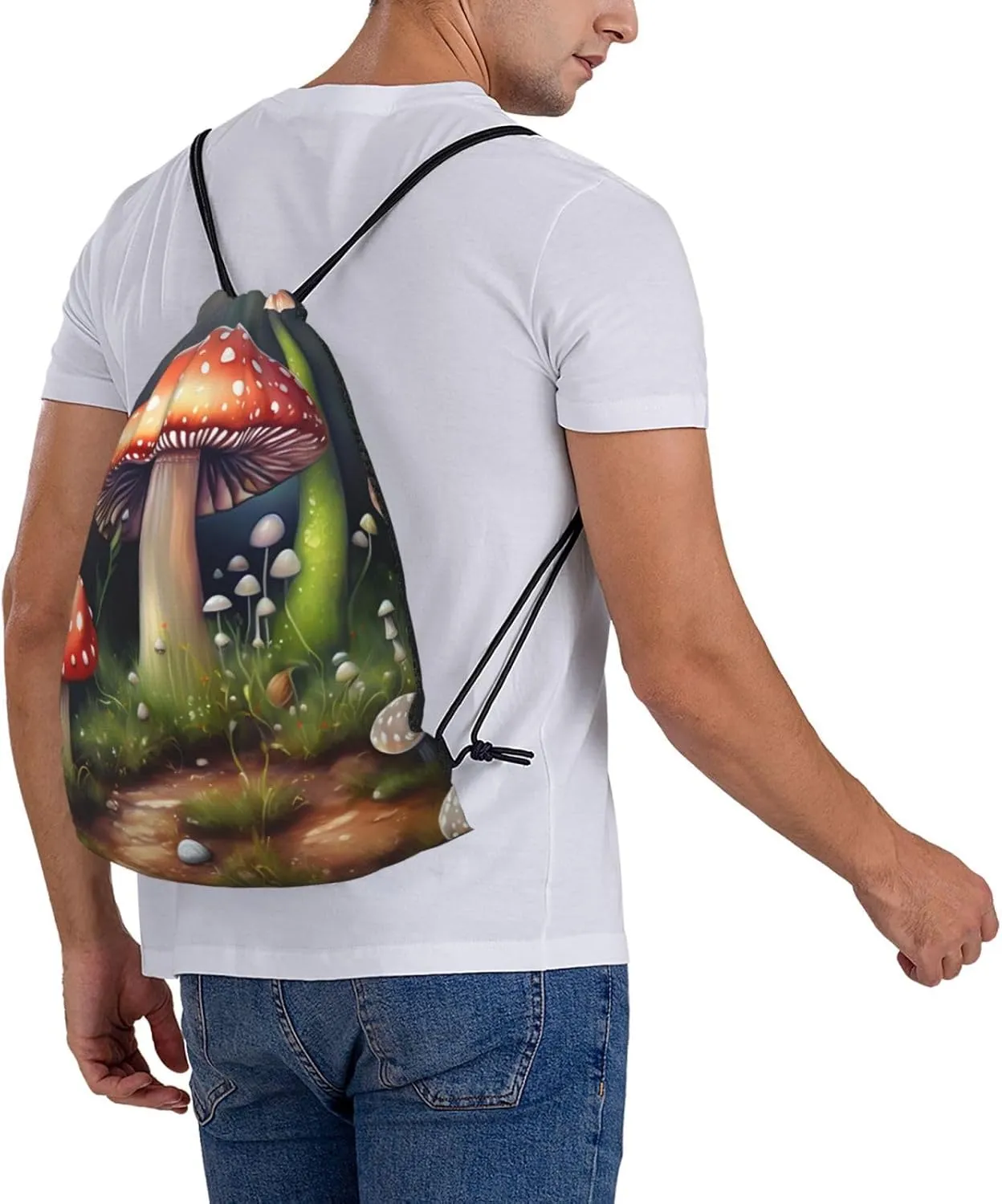 Painting Mushroom Waterproof Drawstring Gym Backpack Bag For Men&Women,Sport Gym Sack Travel Daypack,Personalized
