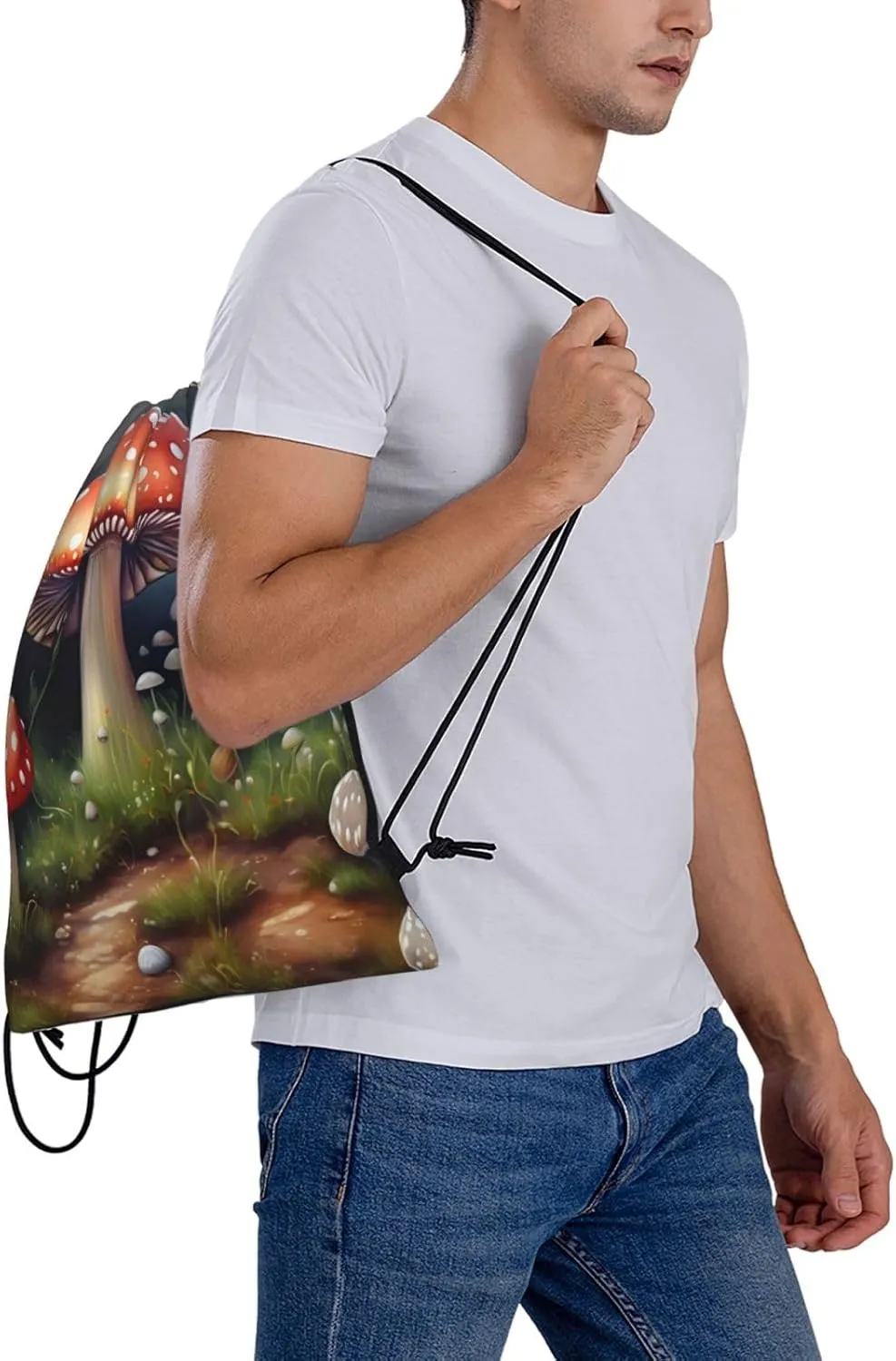 Painting Mushroom Waterproof Drawstring Gym Backpack Bag For Men&Women,Sport Gym Sack Travel Daypack,Personalized