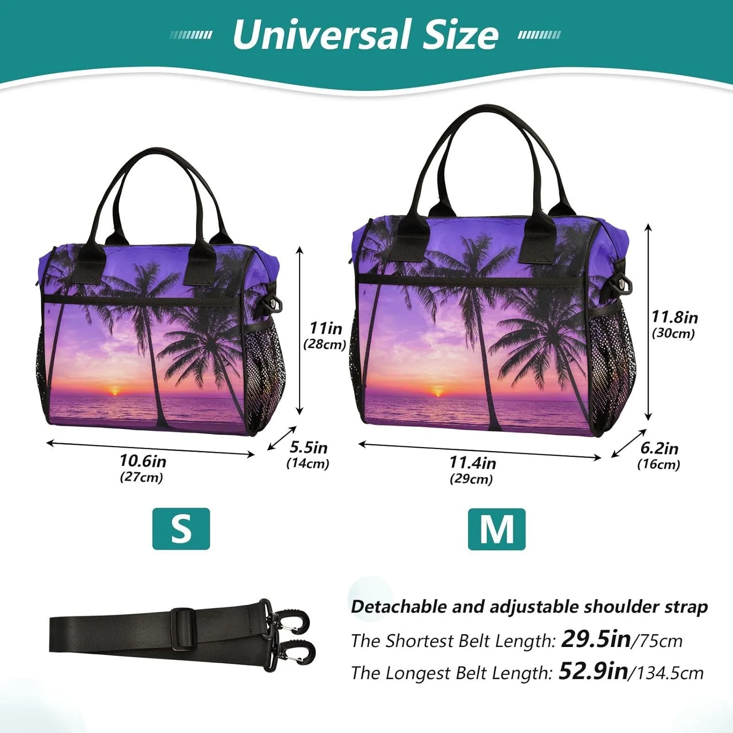 Palm Trees with Sunset Lunch Bag Reusable Lunch Box for Office Picnic Hiking Beach, Insulated Cooler Tote Food Container with Adjustable Shoulder Strap for Men Women Adults
