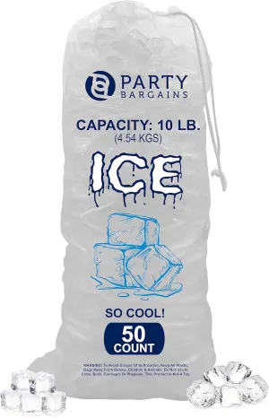 Party Bargains 10 lb Plastic Drawstring Ice Bags 20"x12" (50 Count)