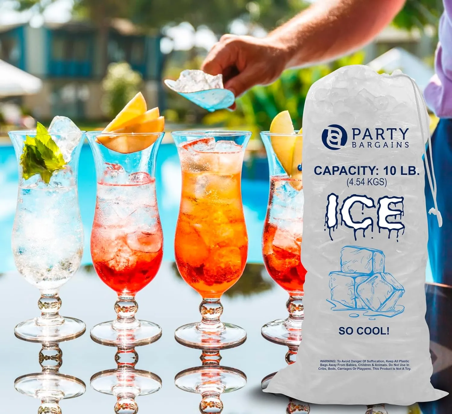 Party Bargains 10 lb Plastic Drawstring Ice Bags 20"x12" (50 Count)