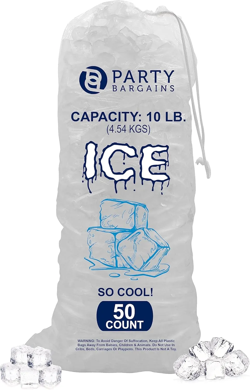 Party Bargains 10 lb Plastic Drawstring Ice Bags 20"x12" (50 Count)