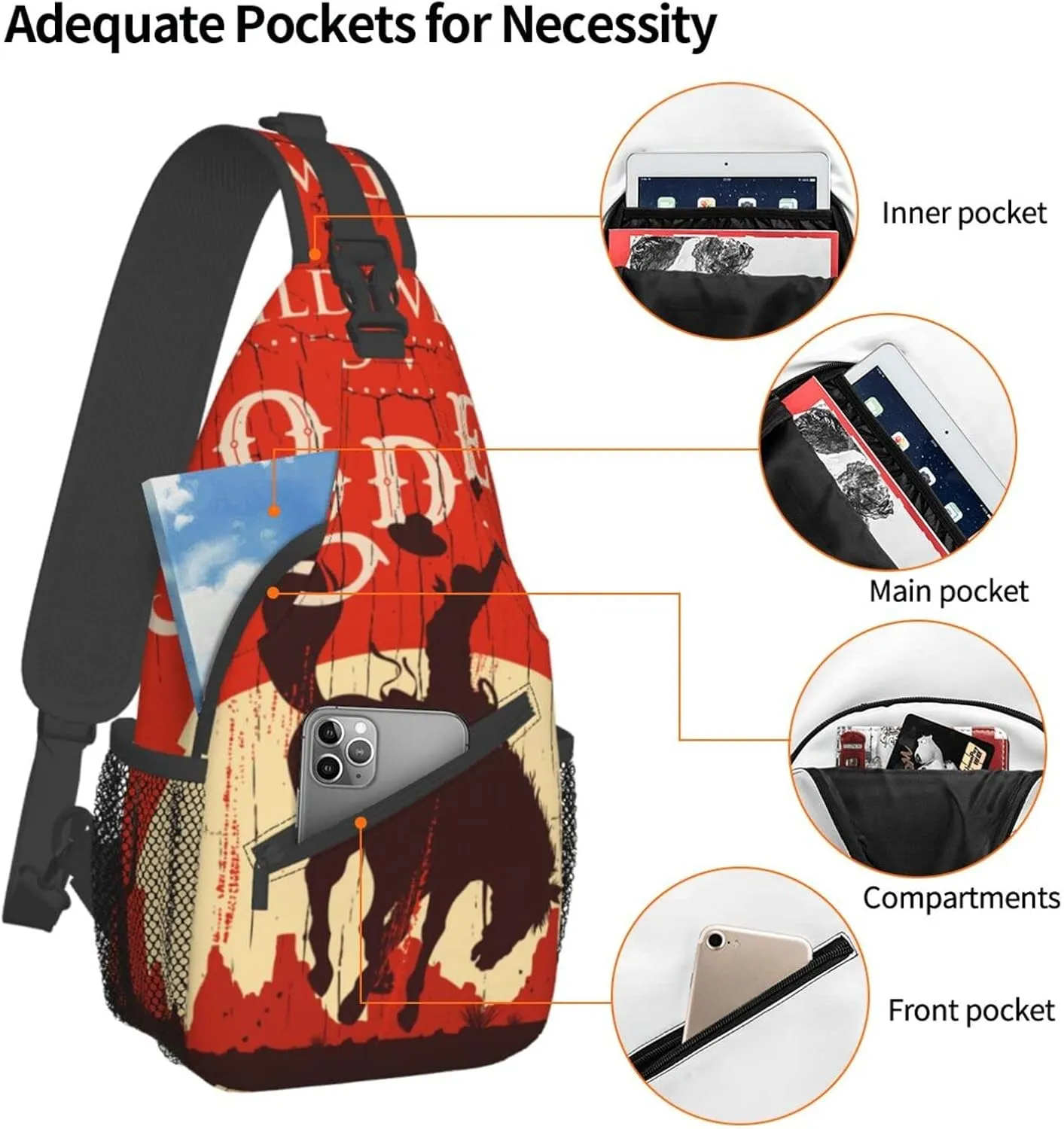 Patterned Sling Bag Crossbody Backpack,Adjustable Chest Bag Casual Shoulder Backpack Travel Hiking Daypack Unisex
