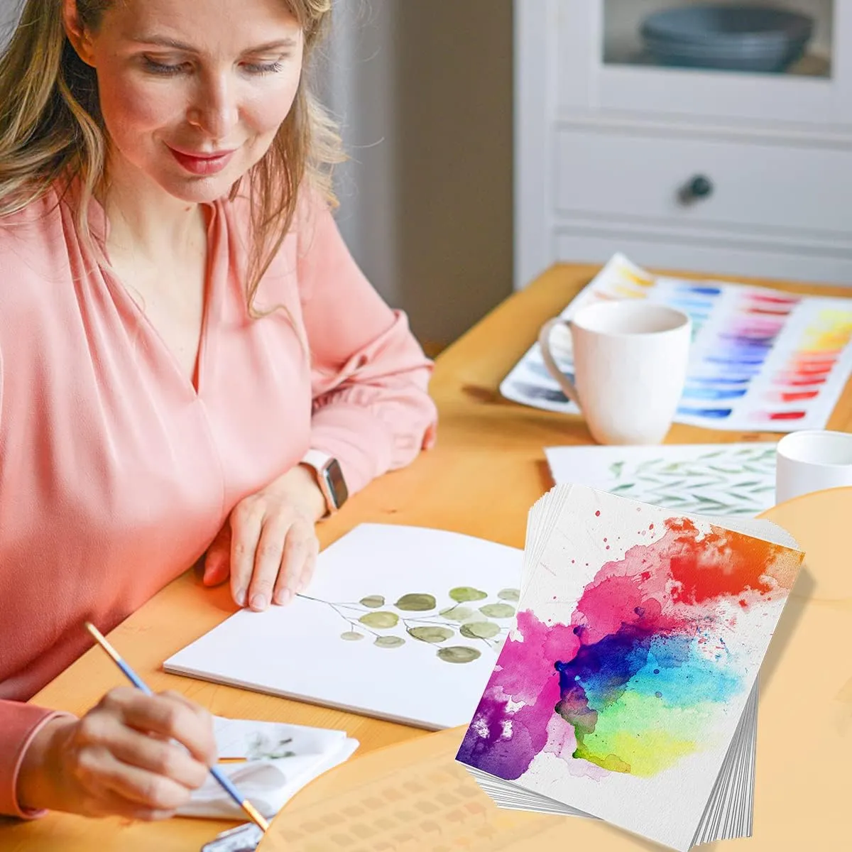 Paul Rubens 60 Sheets Watercolor Paper,Hot Press 50% Cotton&140lb /300gsm Acid-Free Bulk White Paper for Artists, Students & Adults（10.63 * 7.68 inch）
