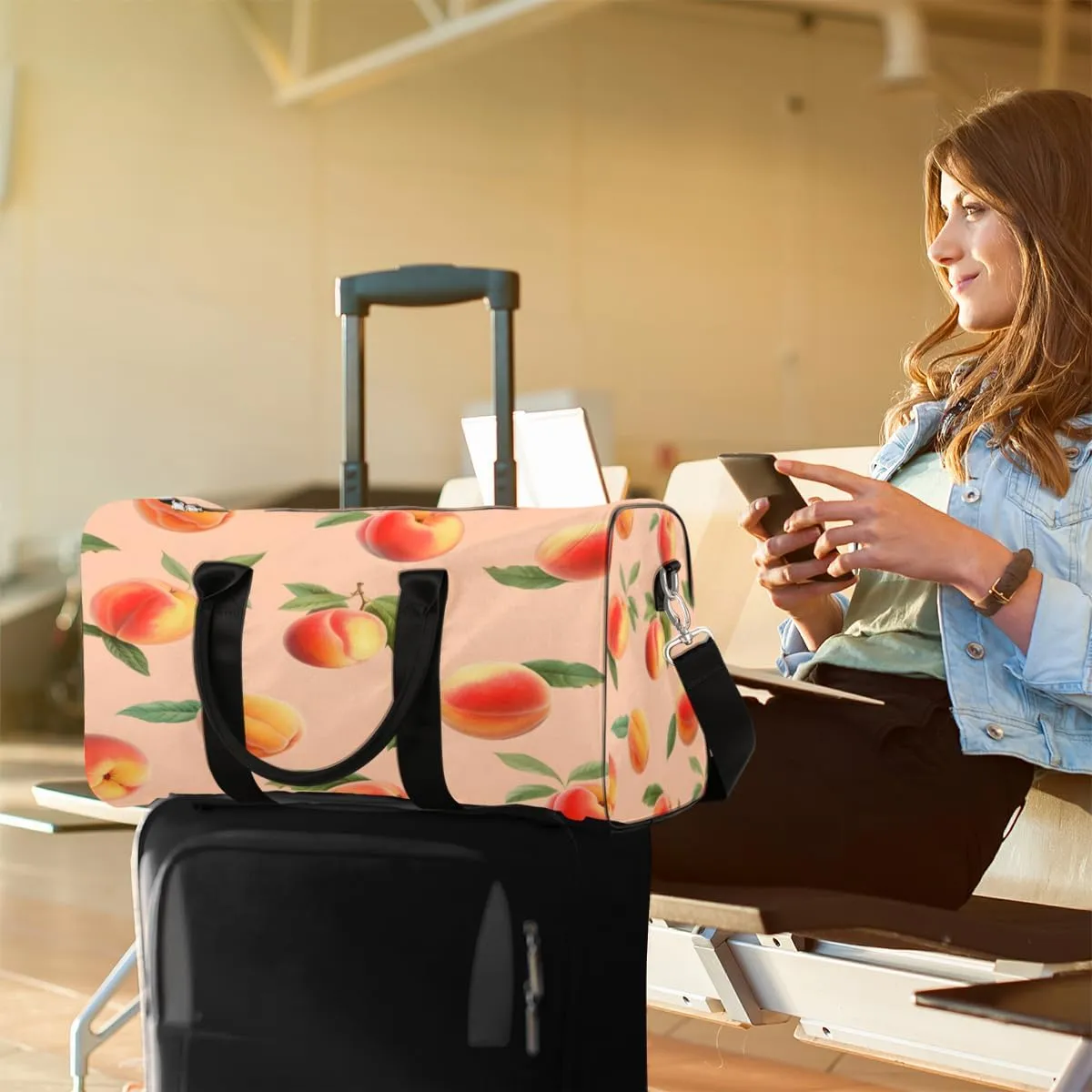 Peach Travel Duffle Bag, Sports Gym Bags for Women Men, Carry On Weekender Overnight Bag, Peach Workout Hospital Airplane Trips Bag