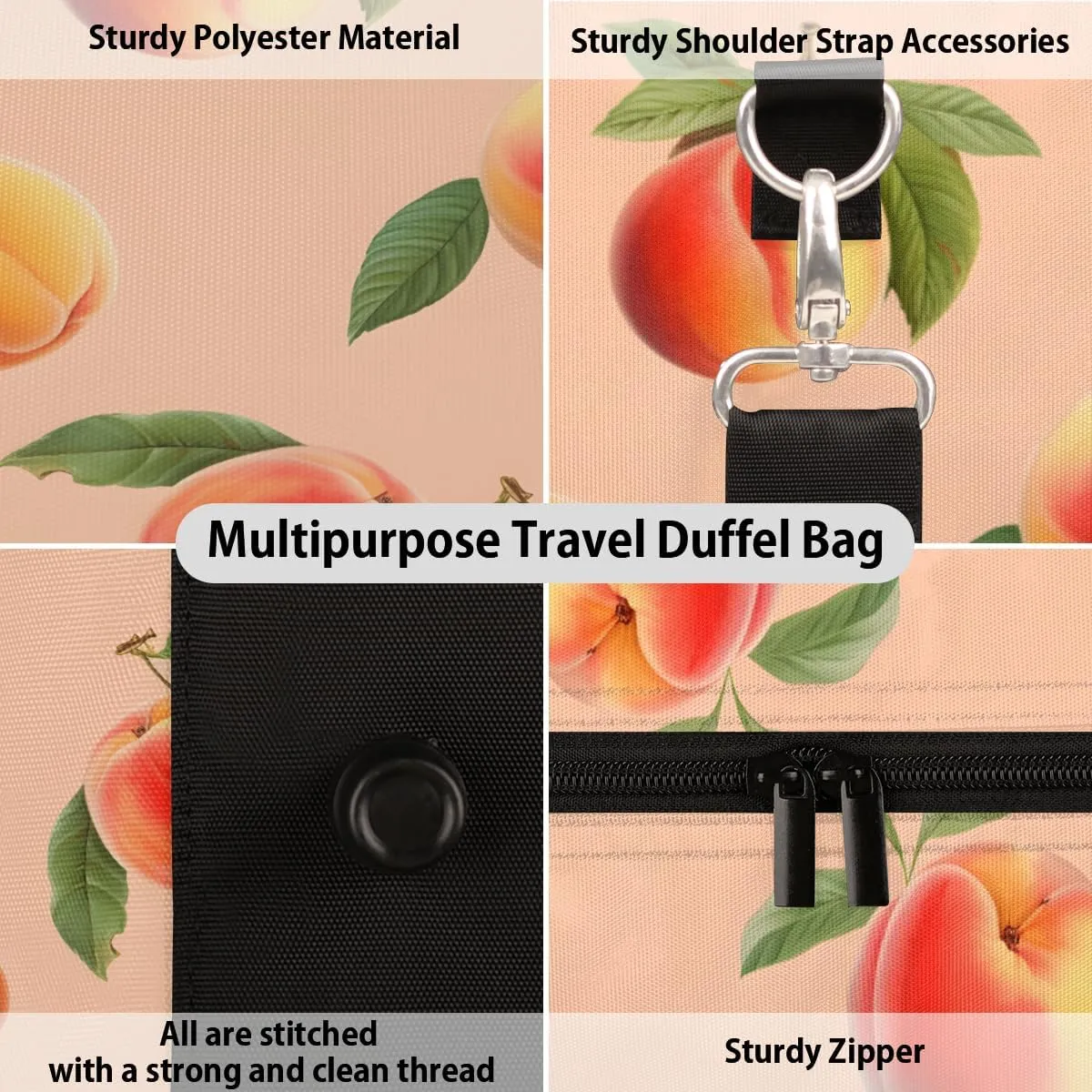 Peach Travel Duffle Bag, Sports Gym Bags for Women Men, Carry On Weekender Overnight Bag, Peach Workout Hospital Airplane Trips Bag