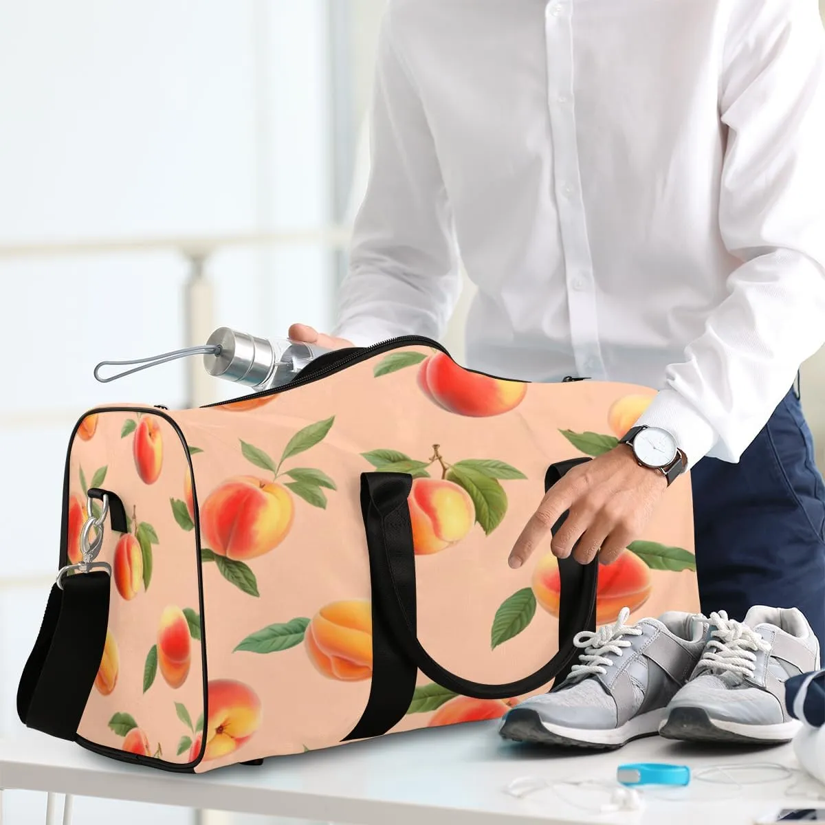Peach Travel Duffle Bag, Sports Gym Bags for Women Men, Carry On Weekender Overnight Bag, Peach Workout Hospital Airplane Trips Bag
