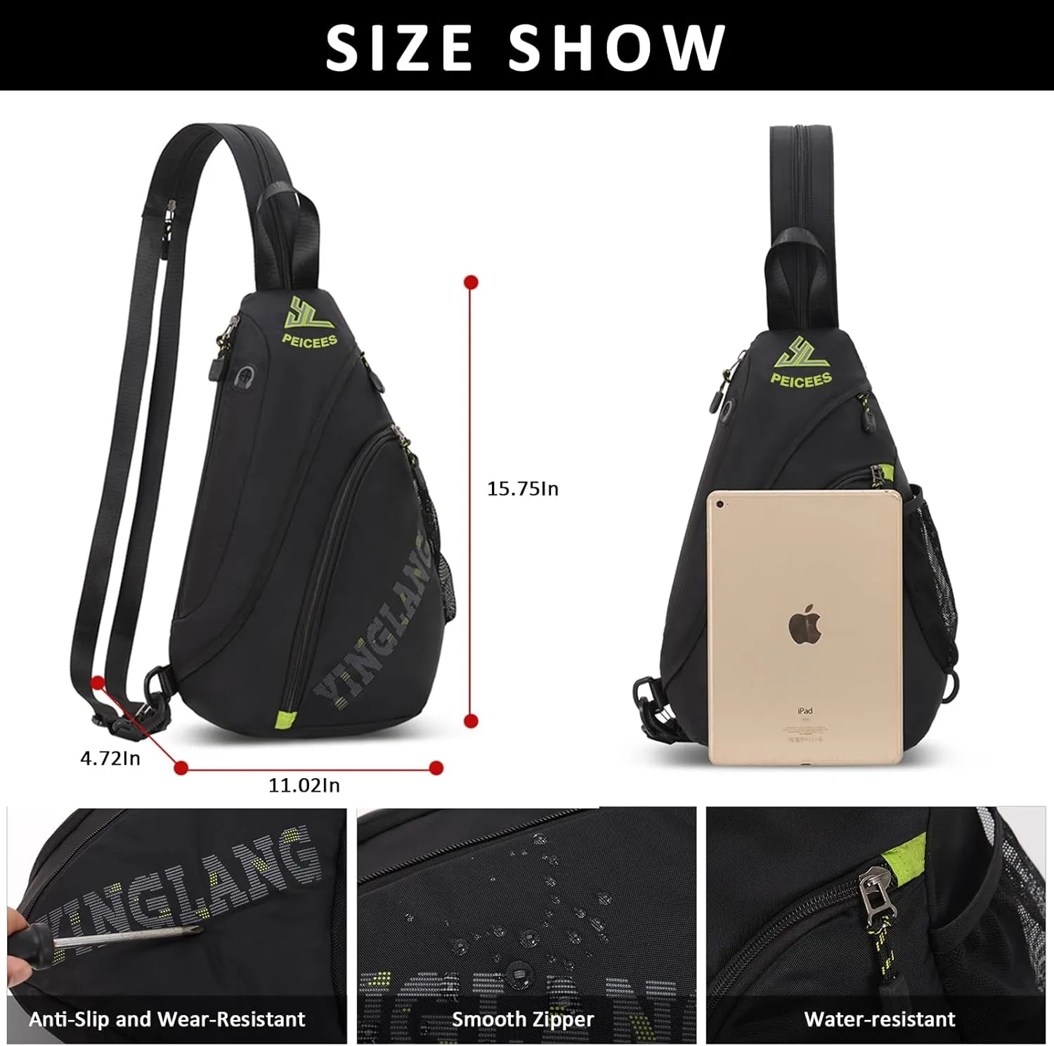 Peicees Bags for Men Waterproof Sling Bag Crossbody Shoulder Bag for Women Chest Daypack Backpack for Travel Bike Hiking