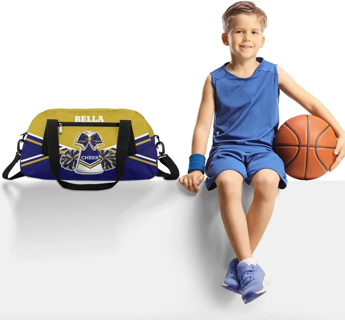 Personalized Cheerleader Bag Dance Bag for Girl, Custom Gym Bag Sport Duffel Bag, Weekender Bags Travel Duffel Bag Cheer Gold Blue