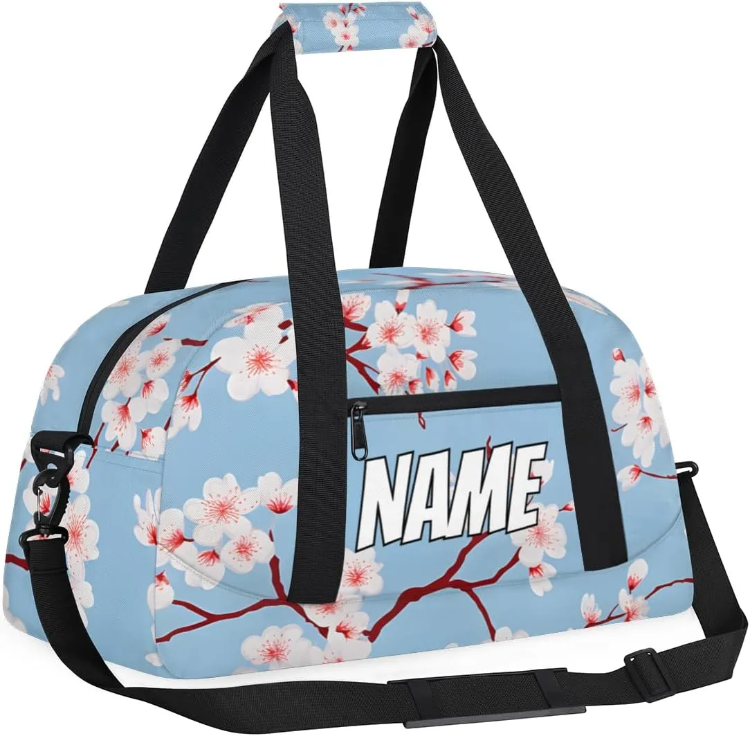 Personalized Custom Gym Bag for Women Men Carry on Blossom Flower Travel Duffel Tote Japanese Asian Overnight Workout Weekender Bag
